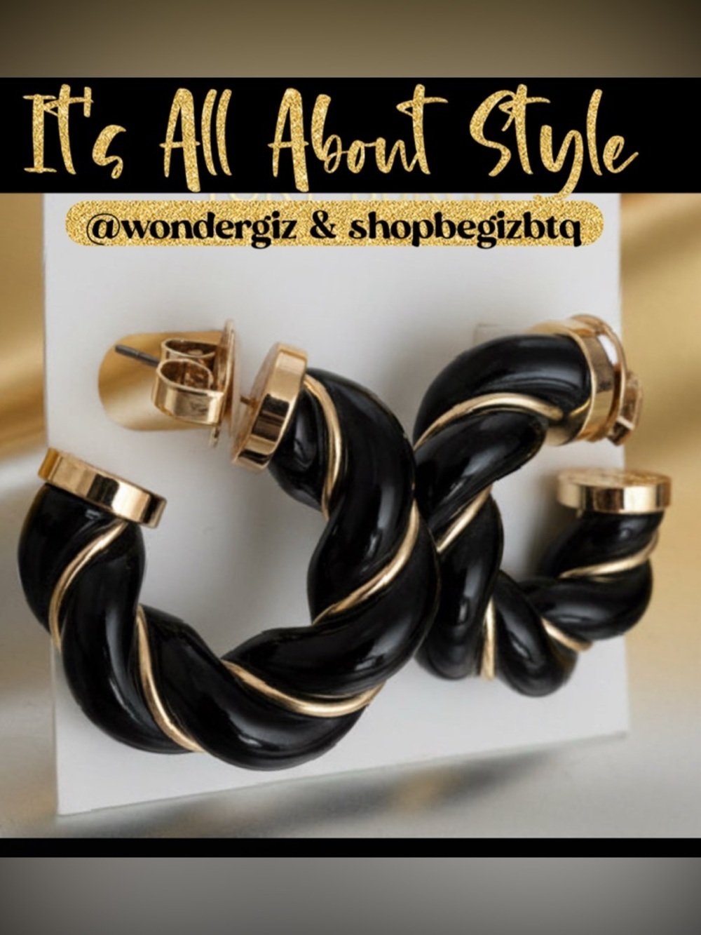 Authentic Tory Burch Black and Gold Textured Rope Hoop Earrings NWT - Picture 11 of 14